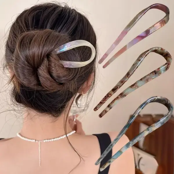 Haarschmuck Damen, U-förmige Haarnadel mit Marmormuster – Bild 3