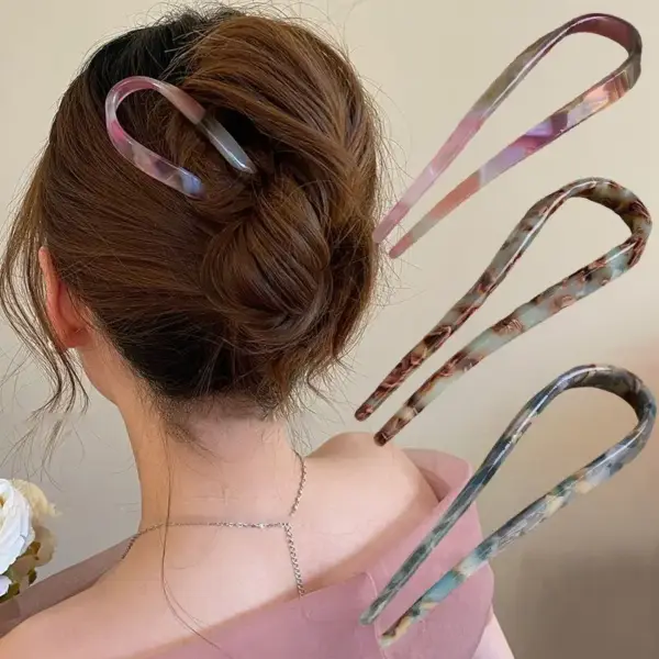 Haarschmuck Damen, U-förmige Haarnadel mit Marmormuster – Bild 4