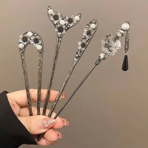 Haarspangen Damen: Haarnadel mit Blüte und Quaste – Bild 2