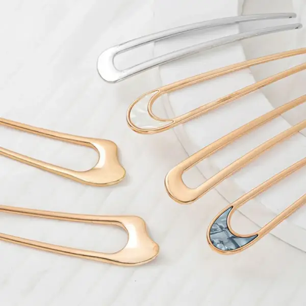 Haarnadel U-Form Damen in Gold mit schimmernder Einlage – Bild 3