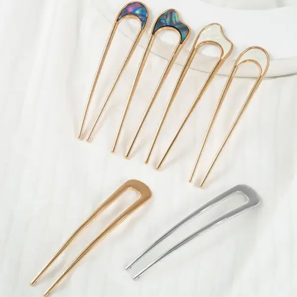 Haarnadel U-Form Damen in Gold mit schimmernder Einlage – Bild 2