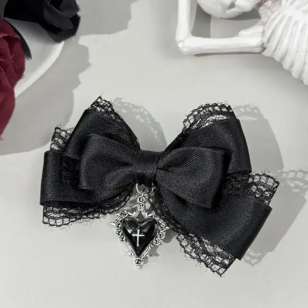 Weiße Haarspangen Damen mit Schleife, Spitze und Herz – Bild 3