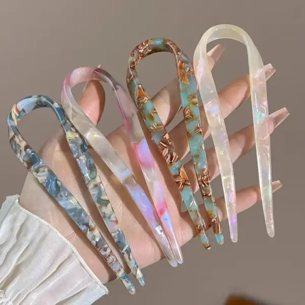 Haarschmuck Damen, U-förmige Haarnadel mit Marmormuster – Bild 6