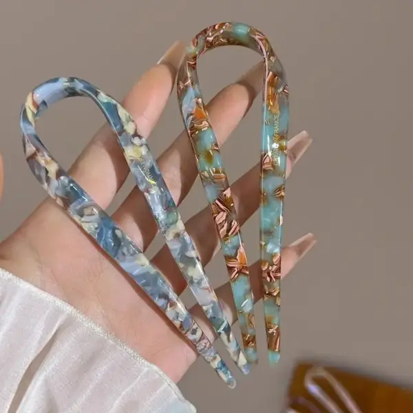 Haarschmuck Damen, U-förmige Haarnadel mit Marmormuster – Bild 7
