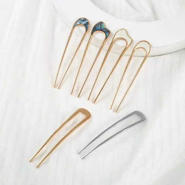 Haarnadel U-Form Damen in Gold mit schimmernder Einlage – Bild 4
