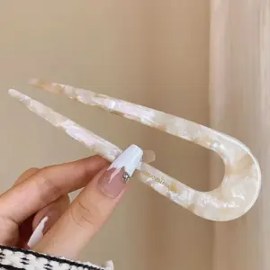 Haarschmuck Damen, U-förmige Haarnadel mit Marmormuster – Creme – marmoriert