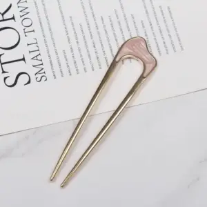 Haarnadel U-Form Damen in Gold mit schimmernder Einlage – Gold – Rosa